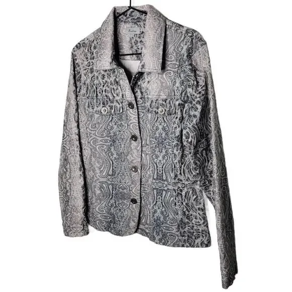 Analogy Women's Sz L Patterned Embroidered Statement Denim Jacket(1704) - Picture 2 of 8